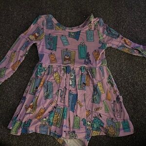Little Sleepies Monsters Print Long-Sleeve Dress with bodysuit